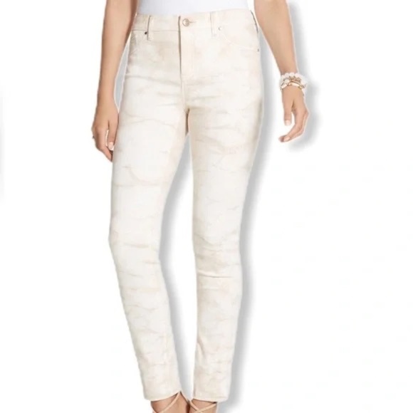 Chico's So Slimming Santa Fe Cream Tie-Dye Girlfriend Ankle Jeans Size 3 - Picture 1 of 11
